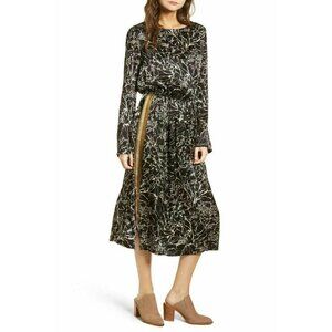 Treasure & Bond Womens Blouson Floral Print Midi Dress Size L